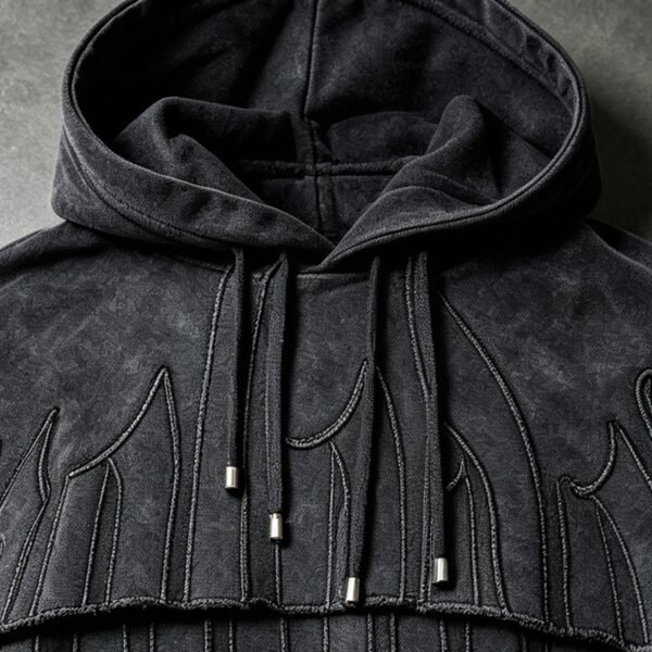 Custom Washed Cape Overlay Flame Hoodie VWH-8634996 - Style B21AB4 - product detail view 4