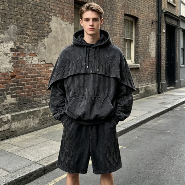 Custom Washed Cape Overlay Flame Hoodie VWH-8634996 - Style B21AB4 - product detail view 5