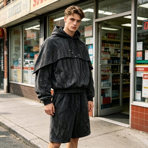 Custom Washed Cape Overlay Flame Hoodie VWH-8634996 - Style B21AB4 - product detail view 7