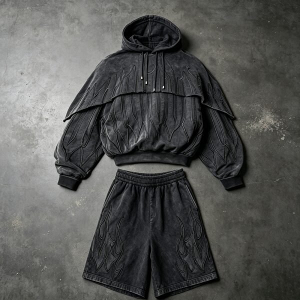 Custom Washed Cape Overlay Flame Hoodie VWH-8634996 - Style B21AB4 - product detail view 9
