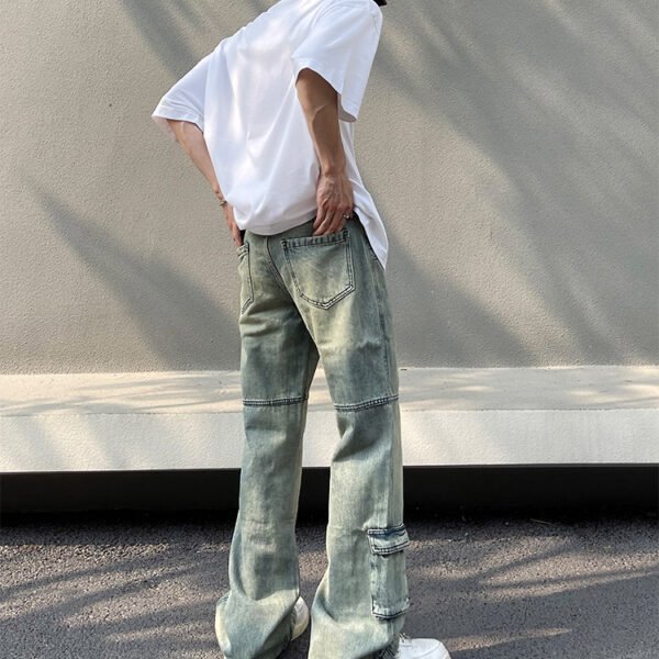 Custom Washed Straight-Leg Cargo Pocket Jeans - Style EC972C Men's washed green cargo jeans with utility pockets