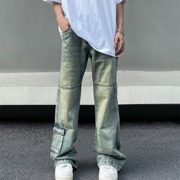 Custom Washed Straight-Leg Cargo Pocket Jeans - Style EC972C - product detail view 2 Custom Washed Straight-Leg Cargo Pocket Jeans - Style EC972C - product detail view 2