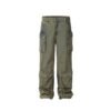 Custom Washed Multi-Pocket Cargo Pants - 8119457 - Style A9C5F9 Washed green oversized cargo pants with multiple pockets and drawstring hems.