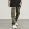 Custom Multi-Pocket Washed Cargo Pants - F3F05170 - Style F3F051 Washed green multi-pocket cargo pants with button pockets
