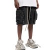 Custom Washed Multi-Pocket Cargo Shorts - Style DD5FA8 Washed black multi-pocket cargo shorts with zipper details and drawstring