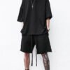 Custom Washed Loose-Fit Drawcord Street Shorts - Style D6AD39 Black washed loose-fit street shorts with drawcord