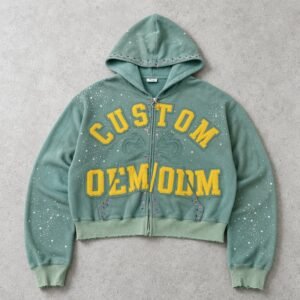 Custom Washed Cropped Applique Zip Hoodie - Style E4AF5E