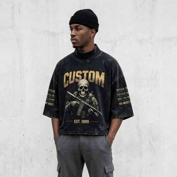 Custom Washed Cropped Mock-Neck Graphic Tee - A10B6115B5630EC5 - Style A10B61 - product detail view 5 Custom Washed Cropped Mock-Neck Graphic Tee - A10B6115B5630EC5 - Style A10B61 - product detail view 5