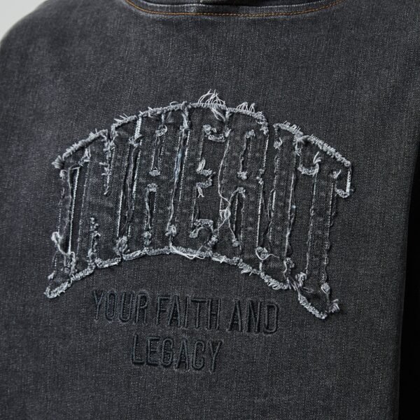 Custom Washed Denim Applique Hoodie - Style 4C255D