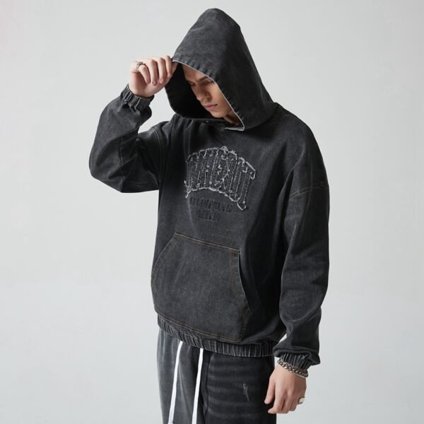 Custom Washed Denim Applique Hoodie - Style 4C255D - product detail view 3