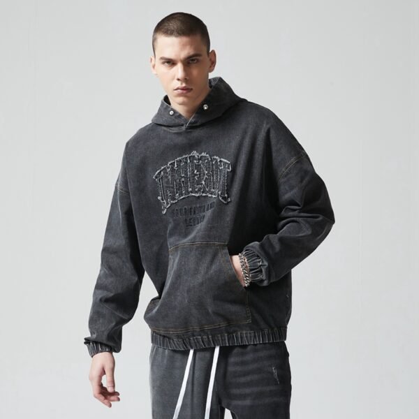 Custom Washed Denim Applique Hoodie - Style 4C255D - product detail view 6