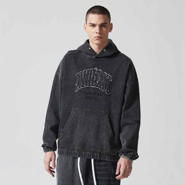Custom Washed Denim Applique Hoodie - Style 4C255D - product detail view 7