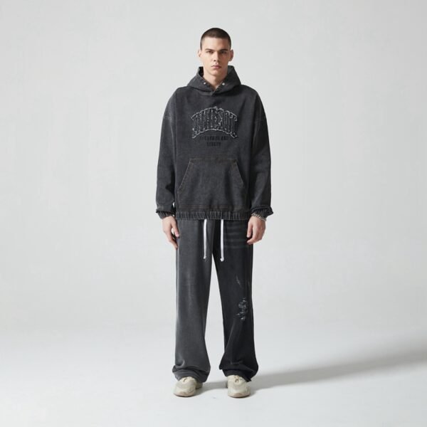 Custom Washed Denim Applique Hoodie - Style 4C255D - product detail view 9