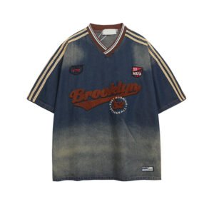 Custom Washed Denim V-Neck Jersey Top VW-302E - Style 302EDD