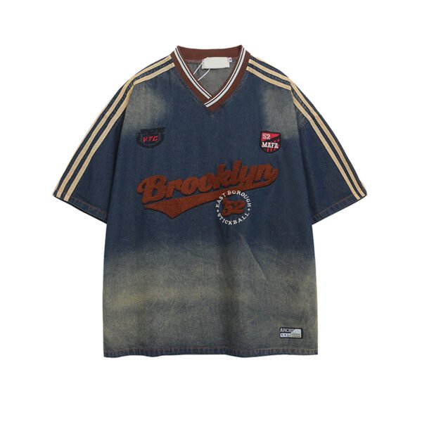 Custom Washed Denim V-Neck Jersey Top VW-302E - Style 302EDD Custom Washed Denim V-Neck Jersey Top VW-302E - Style 302EDD