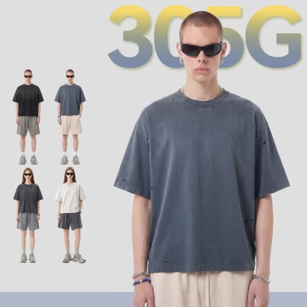 Custom 305 GSM Washed Distressed Boxy T-Shirt Custom washed distressed boxy t-shirt with 305G graphic