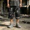 Custom Washed Distressed Graphic Denim Shorts - Style A9DC17 - product detail view 2 Custom Washed Distressed Graphic Denim Shorts - Style A9DC17 - product detail view 2