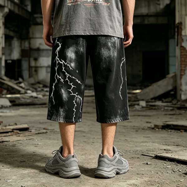 Custom Washed Distressed Graphic Denim Shorts - Style A9DC17 - product detail view 3 Custom Washed Distressed Graphic Denim Shorts - Style A9DC17 - product detail view 3