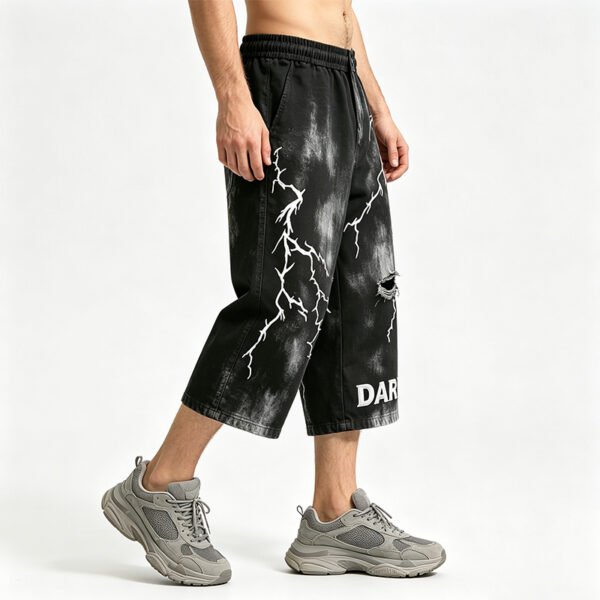 Custom Washed Distressed Graphic Denim Shorts - Style A9DC17 - product detail view 6 Custom Washed Distressed Graphic Denim Shorts - Style A9DC17 - product detail view 6