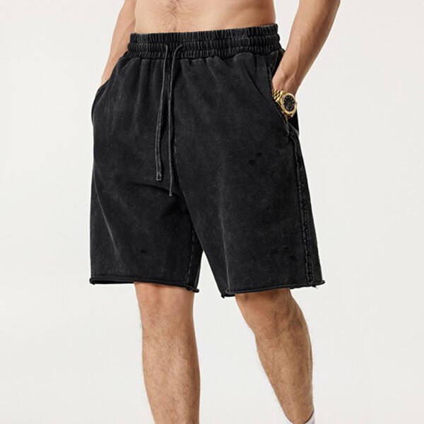 Custom Washed Distressed Knee-Length Shorts - Style B0A50E - product detail view 2