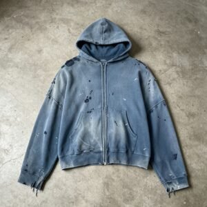 Custom Washed Distressed Zip Hoodie - BA9A19 - Style BA9A19