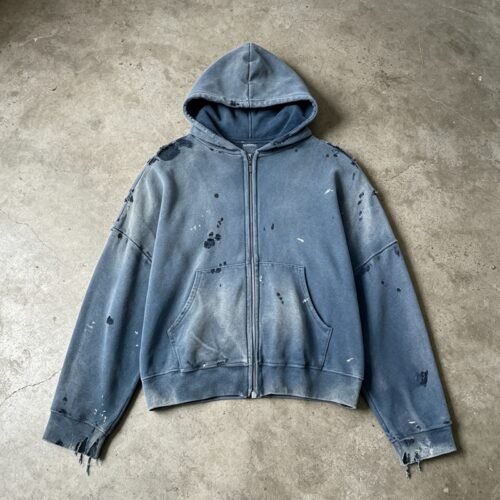 Custom Washed Distressed Zip Hoodie - BA9A19 - Style BA9A19 Custom Washed Distressed Zip Hoodie - BA9A19 - Style BA9A19