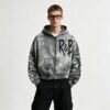 Custom Washed Graffiti Distressed Cropped Zip Hoodie - ED0102B3A1FC1E7C - Style ED0102