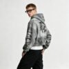Custom Washed Graffiti Distressed Cropped Zip Hoodie - ED0102B3A1FC1E7C - Style ED0102 - product detail view 2