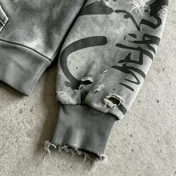 Custom Washed Graffiti Distressed Cropped Zip Hoodie - ED0102B3A1FC1E7C - Style ED0102 - product detail view 9