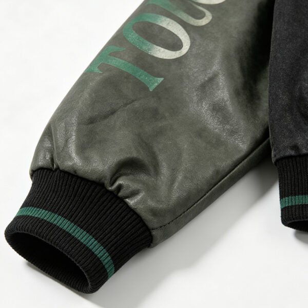 Custom Washed Dragon Patchwork Varsity Jacket - Style AA1792 - product detail view 6 Custom Washed Dragon Patchwork Varsity Jacket - Style AA1792 - product detail view 6
