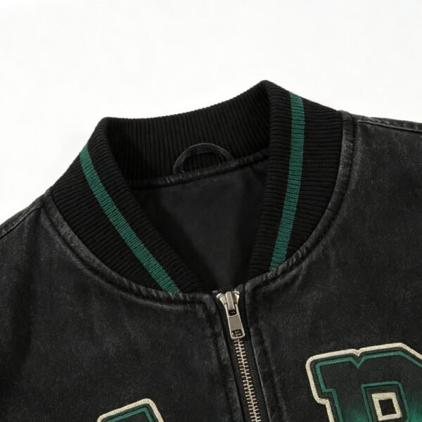 Custom Washed Dragon Patchwork Varsity Jacket - Style AA1792 - product detail view 7 Custom Washed Dragon Patchwork Varsity Jacket - Style AA1792 - product detail view 7