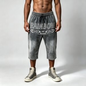 Custom Washed Embroidered Rivet Capri Pants - Style E3DCE2