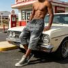 Custom Washed Embroidered Rivet Capri Pants - Style E3DCE2 - product detail view 8