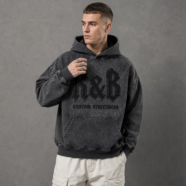 Custom Washed Oversized Embroidered Pullover Hoodie - Style A5493E - product detail view 2