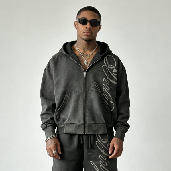 Custom Washed Embroidered Zip Hoodie Set - Style 1488A2 - product detail view 2 Custom Washed Embroidered Zip Hoodie Set - Style 1488A2 - product detail view 2