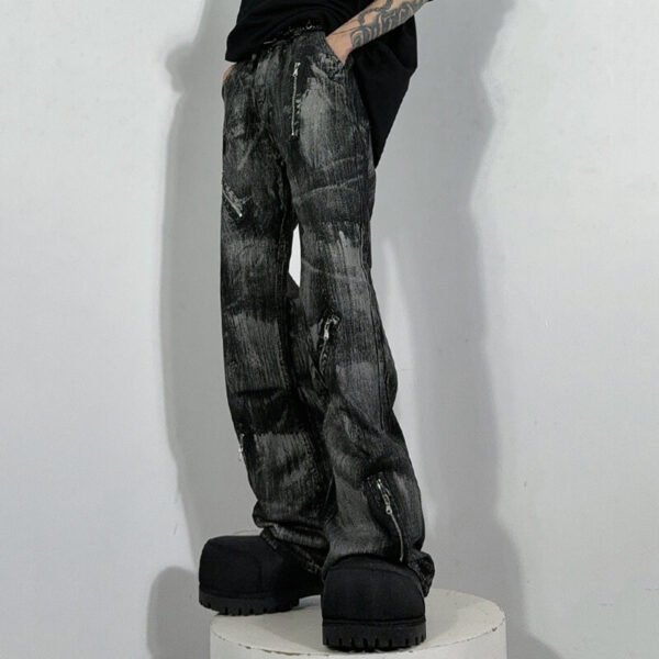 Custom Washed Zip Detail Flare Jeans - Style 085780 - product detail view 2