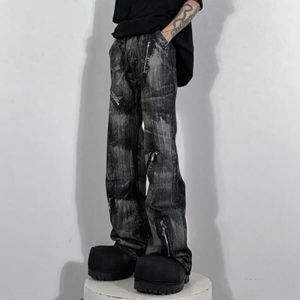 Custom Washed Zip Detail Flare Jeans - Style 085780 - product detail view 7