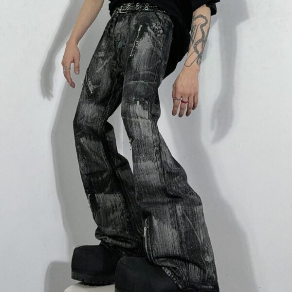 Custom Washed Zip Detail Flare Jeans - Style 085780 - product detail view 10