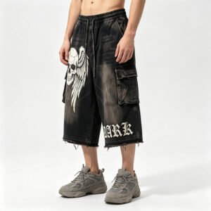 Custom Graphic Washed Cropped Cargo Pants 714-02 - Style E02EDB
