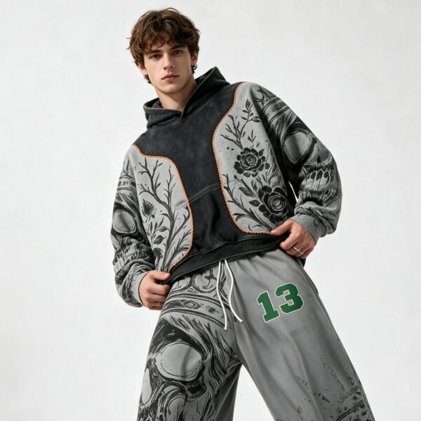 Custom Washed Graphic Hoodie and Sweatpant Set 71A525 - Style 71A525 - product detail view 2
