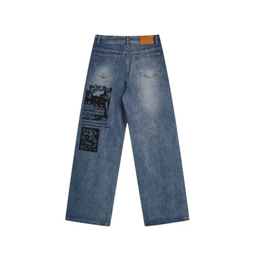 Custom Washed Graphic Panel Loose Straight Jeans - Style C11B7B