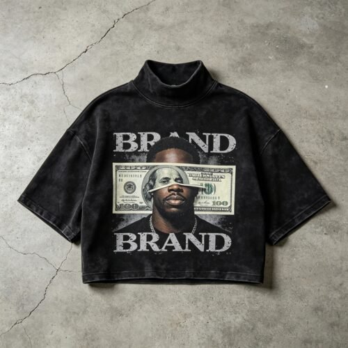 Custom Washed Graphic Mock Neck Tee - Style 619CED
