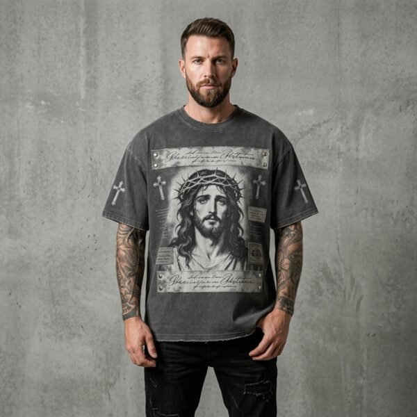 Custom Washed Graphic Mock Neck Tee - Style 619CED - product detail view 2 Custom Washed Graphic Mock Neck Tee - Style 619CED - product detail view 2
