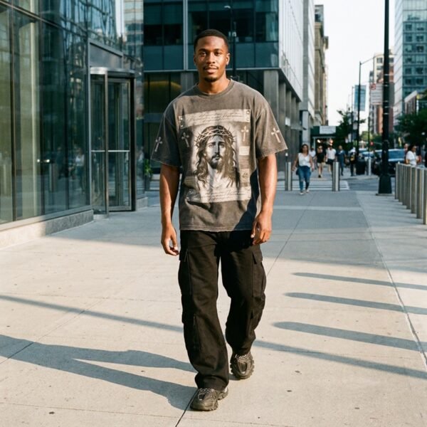 Custom Washed Graphic Mock Neck Tee - Style 619CED - product detail view 3 Custom Washed Graphic Mock Neck Tee - Style 619CED - product detail view 3