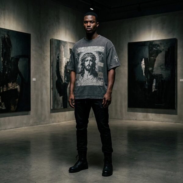 Custom Washed Graphic Mock Neck Tee - Style 619CED - product detail view 4 Custom Washed Graphic Mock Neck Tee - Style 619CED - product detail view 4