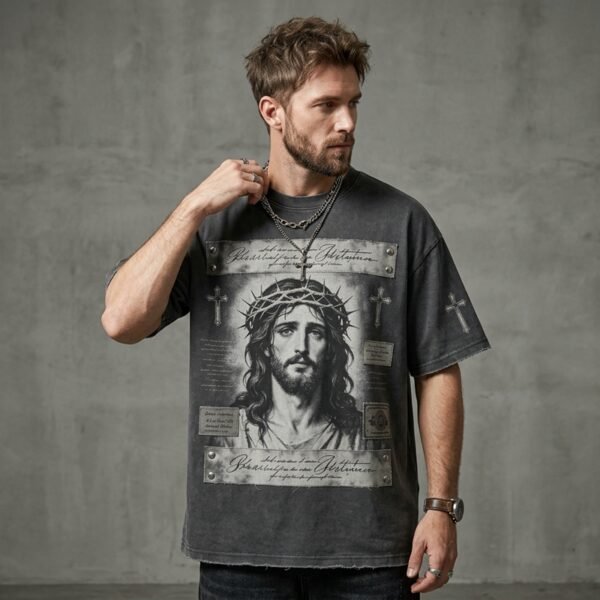 Custom Washed Graphic Mock Neck Tee - Style 619CED - product detail view 5 Custom Washed Graphic Mock Neck Tee - Style 619CED - product detail view 5