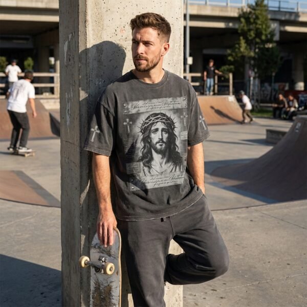 Custom Washed Graphic Mock Neck Tee - Style 619CED - product detail view 6 Custom Washed Graphic Mock Neck Tee - Style 619CED - product detail view 6