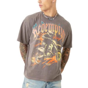 Custom Washed Graphic Motorcycle T-Shirt - Style 44D582