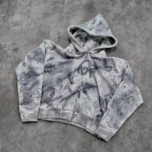 Custom Washed Graphic Zip Hoodie - Style FC8F04