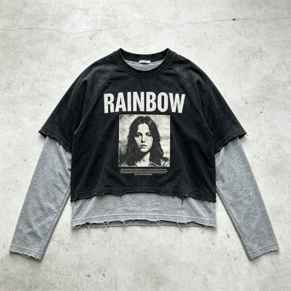 Custom Washed Layered Raw-Hem Cropped T-Shirt | - Style BBC8BE - product detail view 7